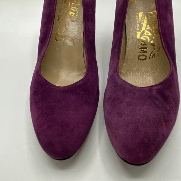 Ferragamo Vintage Purple Suede Heels Size 5.5 Colorful Classic Career‎ Preppy - Picture 2 of 8